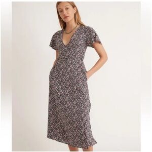 Marine Layer Emlyn Black Purple Floral Midi Wrap Dress Sz S